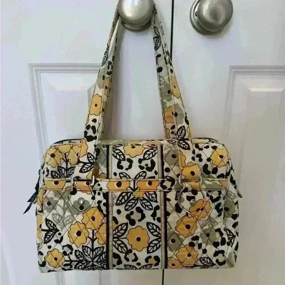 Vera Bradley 'Go Wild' Caroline Shoulder Bag Purse Black Yellow Animal Print - Picture 1 of 15